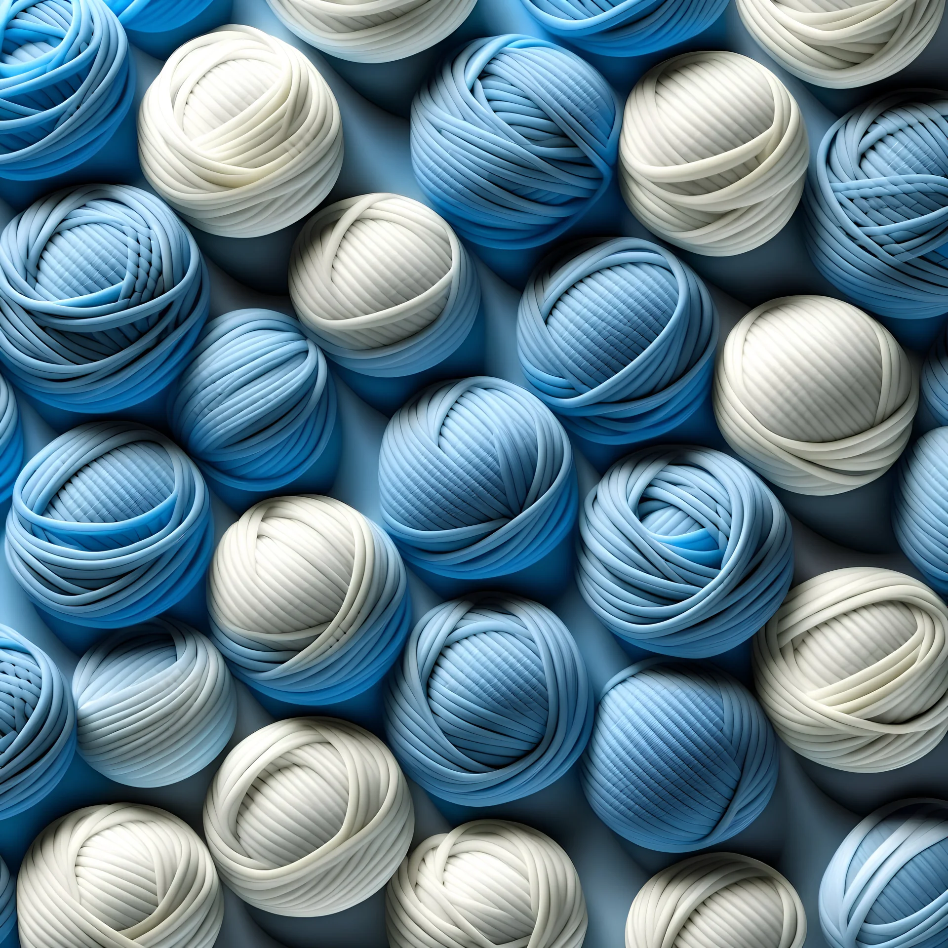 beautiful minimalistic background consisting of small and large balls of gray and blue yarn, top view, repeating pattern image, maximum quality, 8k