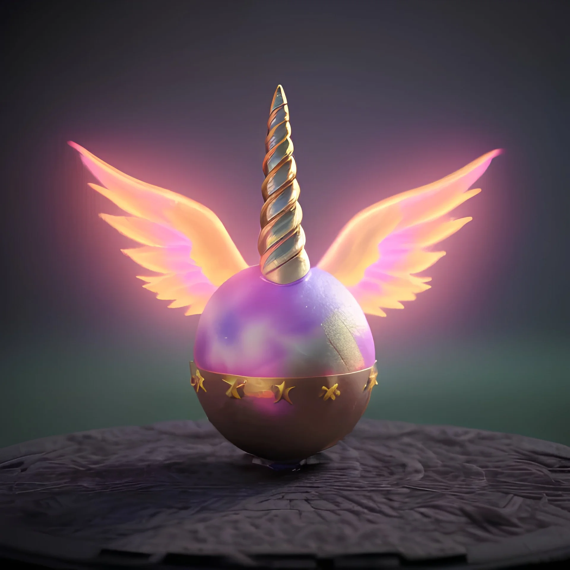 CM küre içinde fantastik unicorn ateşli kanatları olan