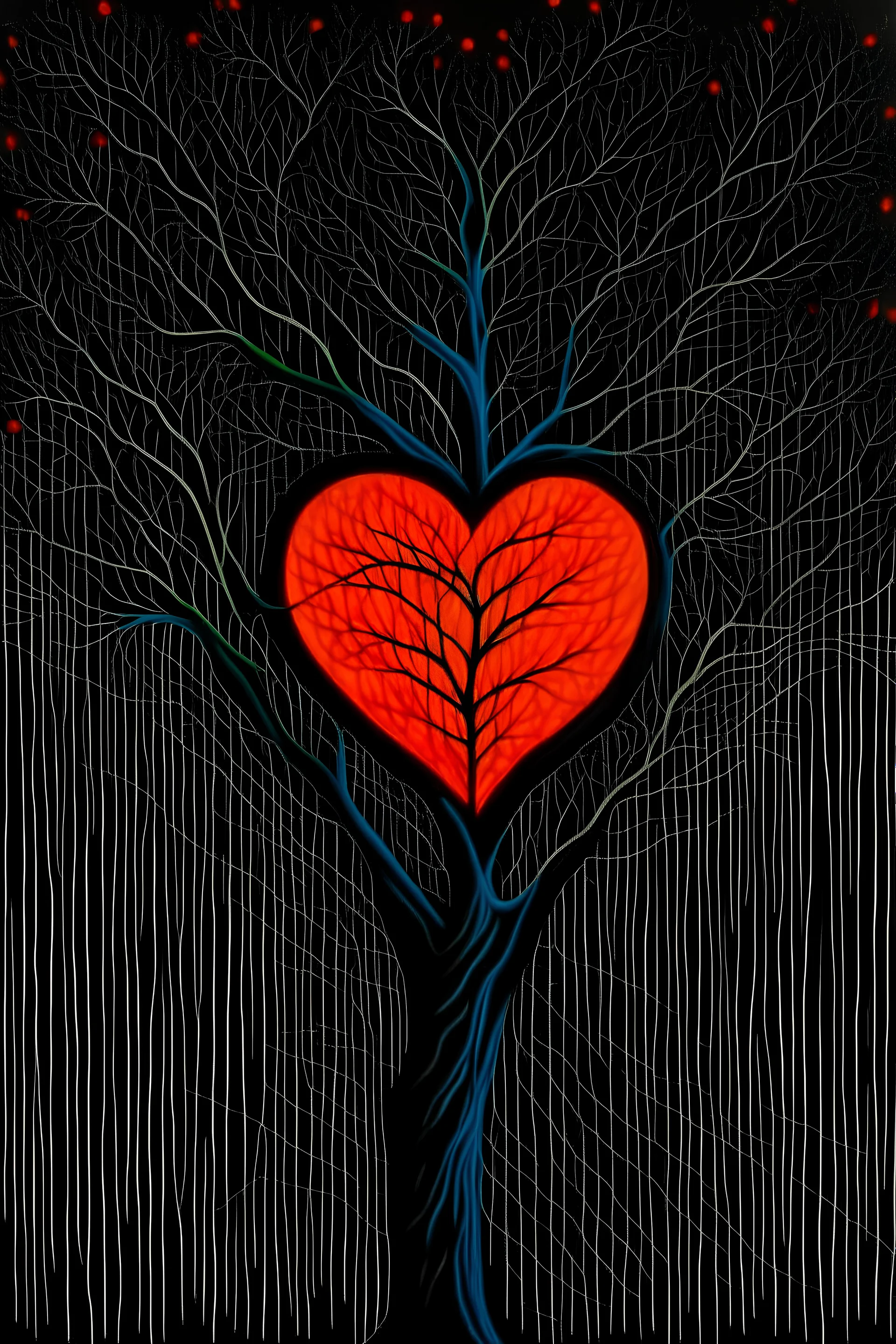 heart and and black lines and tree and oil paints by Gaspard Dughet