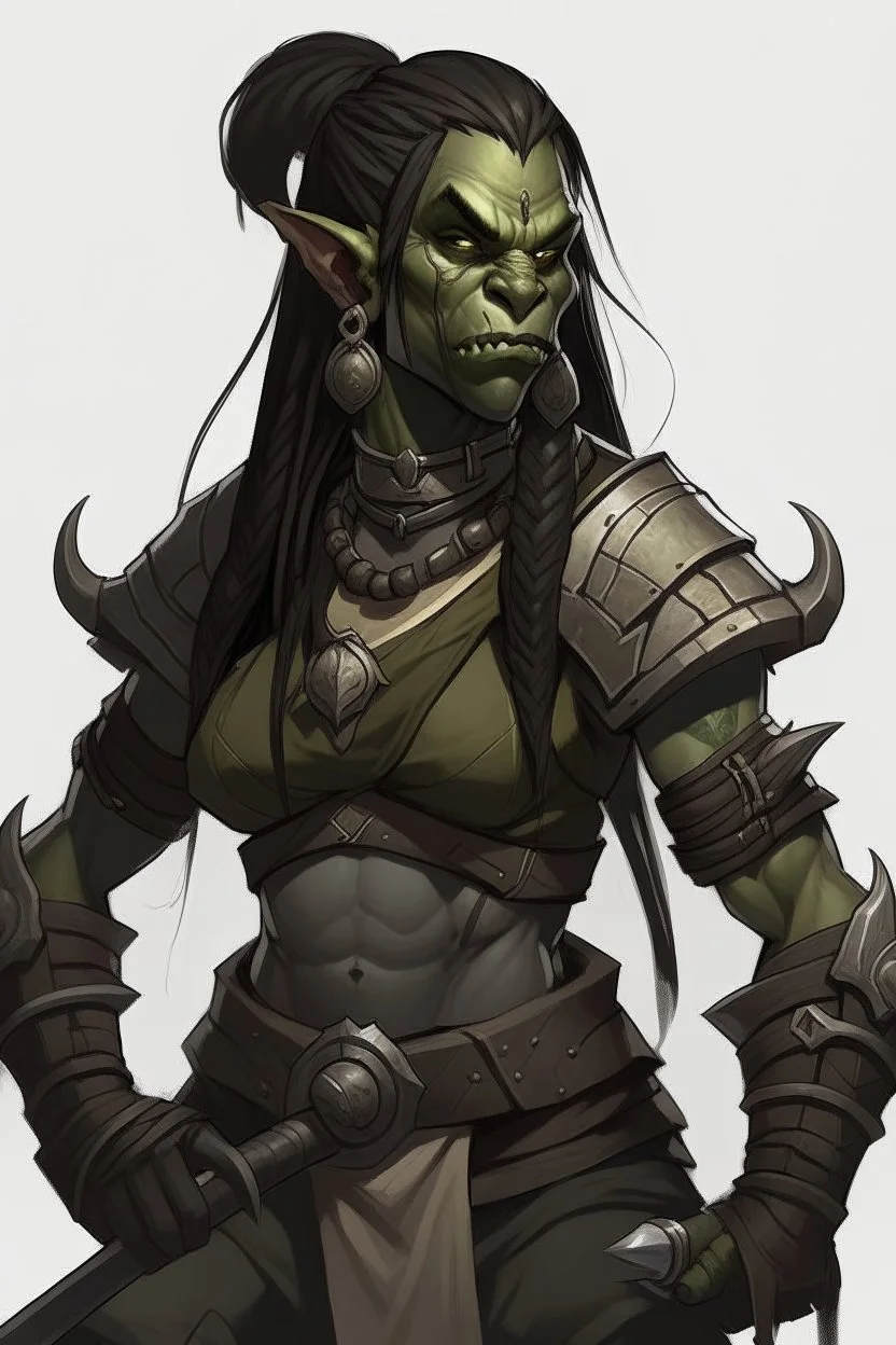 huge female orc dark braided ponytail barbarian dnd