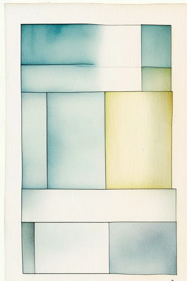 Abstract watercolor in the style of Agnes martin. Sketchy pencil outlines