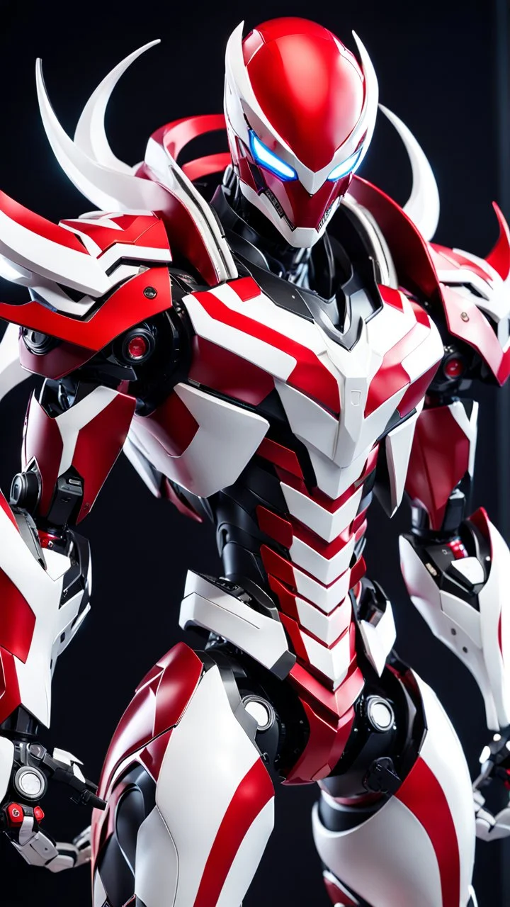 big venom robot with red and white color schemes, in the style of fairy academia, hard-edge style, agfa vista, dynamic pose, oshare kei, hurufiyya, rtx, close picture, intricate details, highly detailed, high details, detailed portrait, masterpiece,ultra detailed, ultra quality