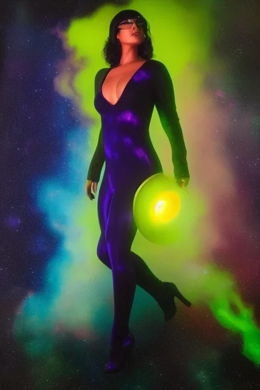 Full body portrait, painting, medium shot lady Spacecore clothing skin-tight volumetric hyperrealistic nuclear waste glow