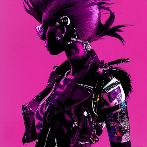 beautiful punk girl, hyper detailed, illustration by <kilian eng> <Yoji Shinkawa>, purple tones,