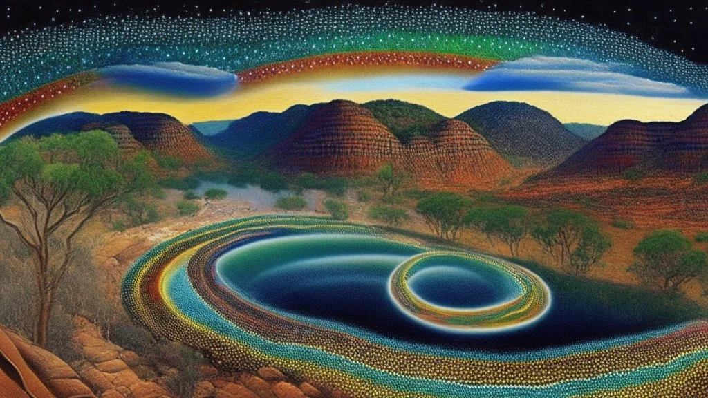 Dreaming Dreamtime Everywhen world-dawn ancestral past ancestral present unfixed in time abiding events serpent rainbow flat earth heavy rainstorms hills gorges creeks rivers kimberley