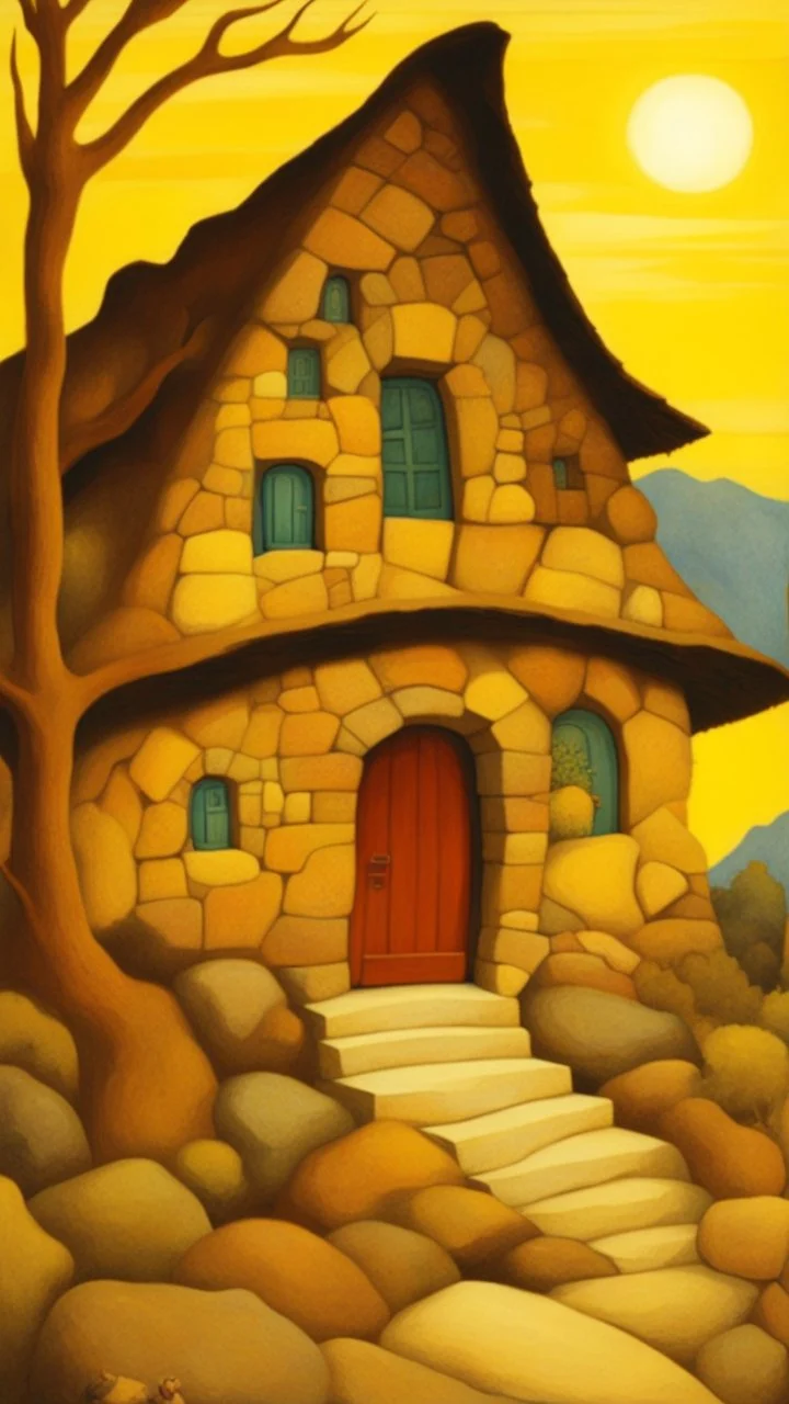 Bosch nightmares, A house made out of stones designed in cave paintings painted by Paul Ranson