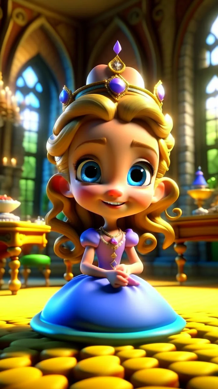 With ribbons and bows, and a table so neat, She readies the castle for a magical feat. The aroma of tea, in the air, starts to twirl, As Princess Penelope invites every boy and girl. , cartoon,3D