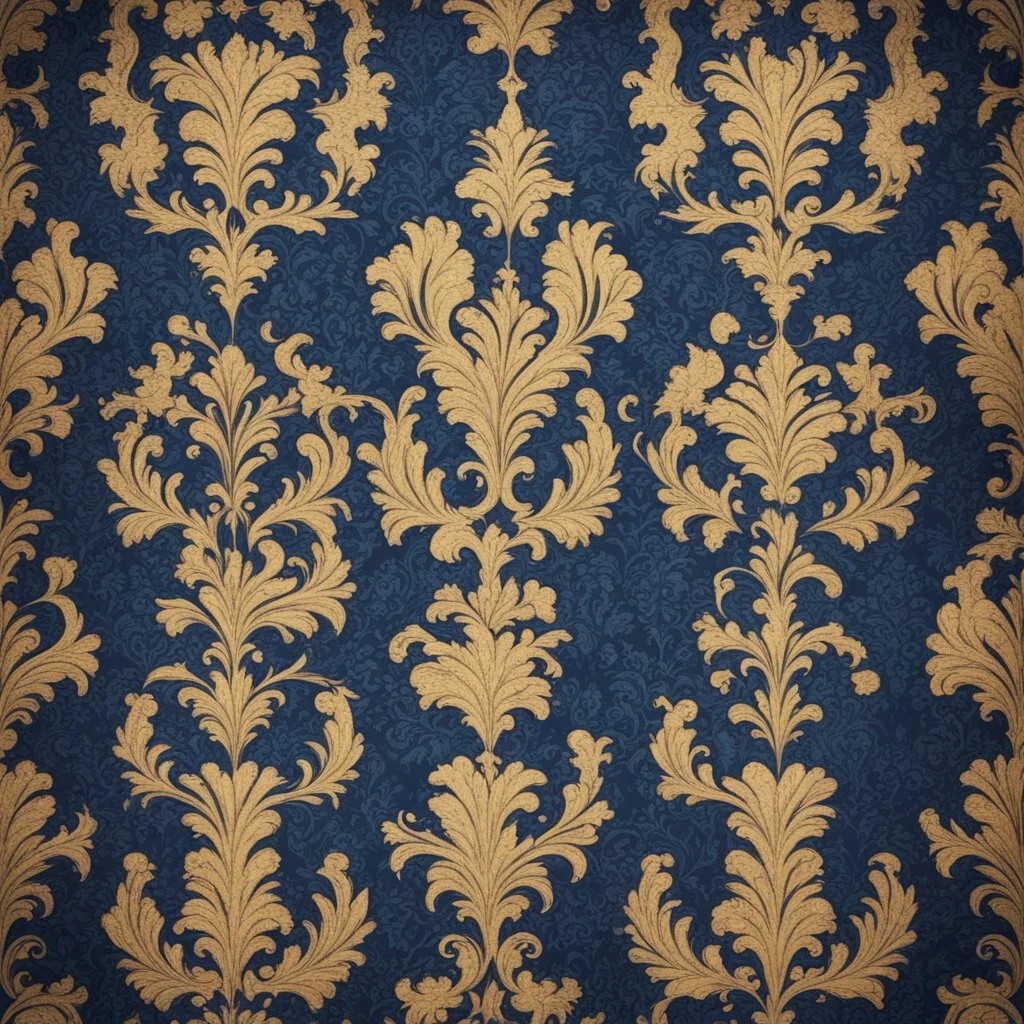 Hyper Realistic navy-blue & golden multicolor grungy rustic damask texture with vignette effect