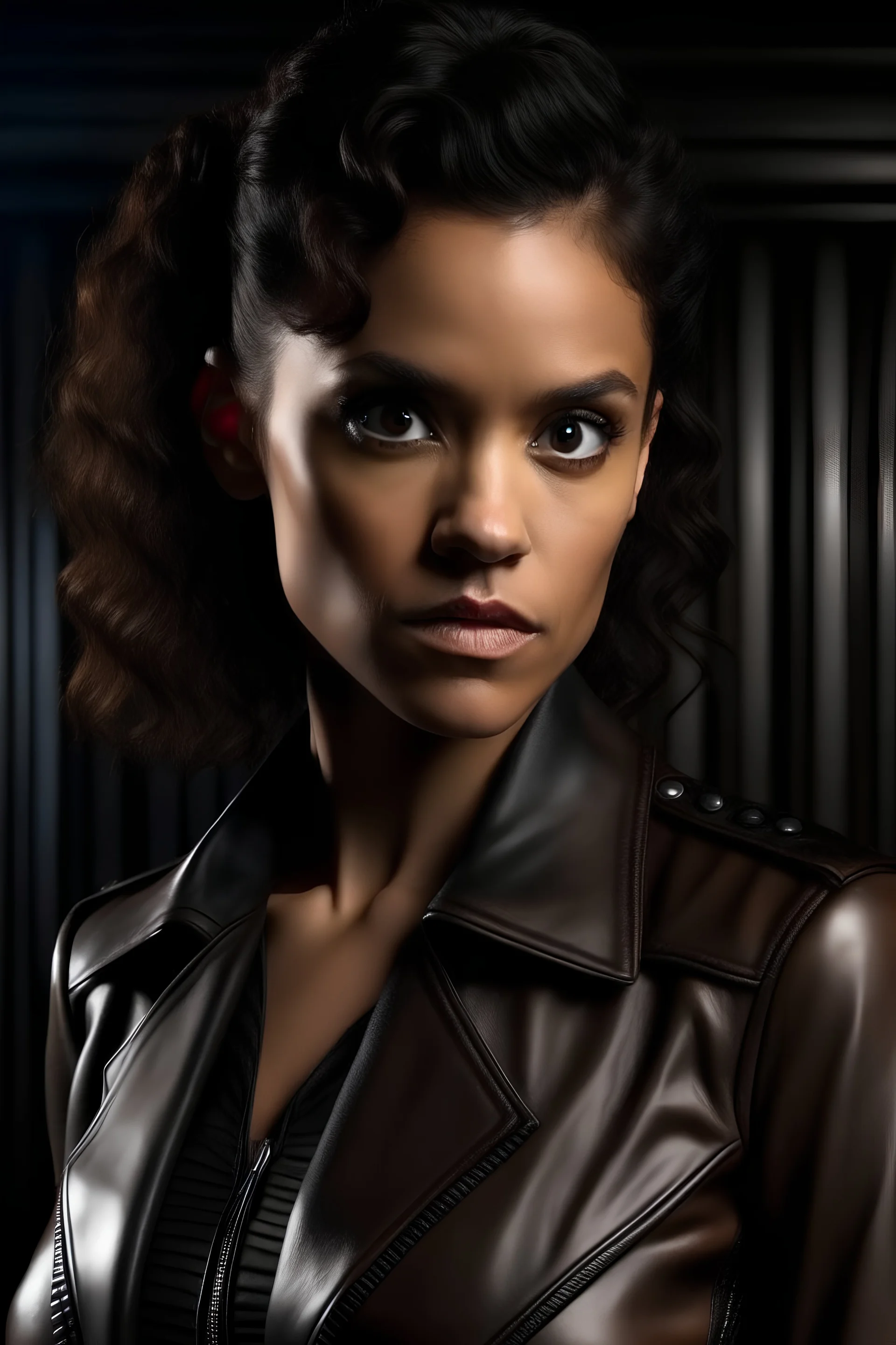 Maisie Richardson-Sellers as Matilda Harris, Doctor Who companion, black leather outfit.