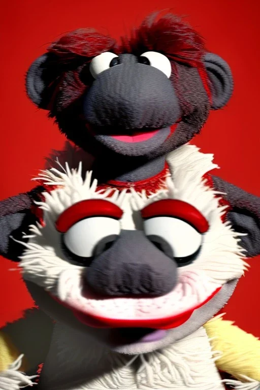 Waist up muppet Portrait, Nicolás maduro muppet doll, mustache, photo studio, red background, unreal engine 5, concept art, art station, ray tracing, lumen lighting, ultra detail, volumetric lighting, 3d.