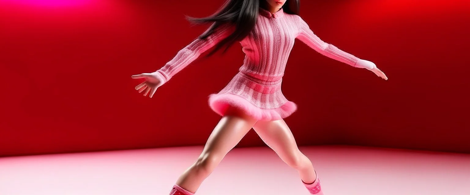 A pink female magical figure skating rink designed in Navajo yarn