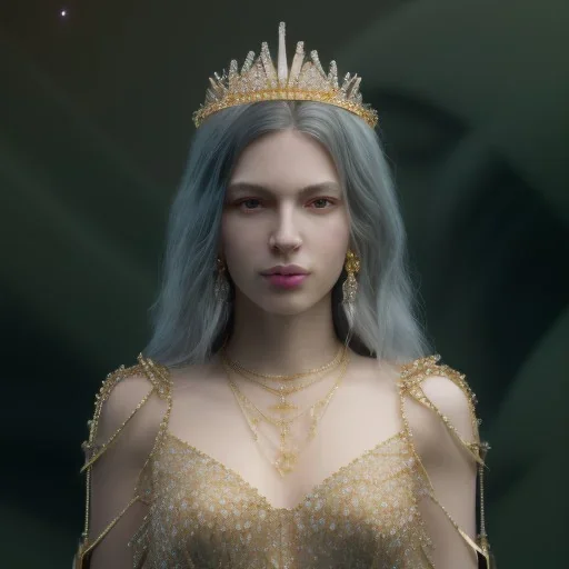 A portrait of a crystalised jewelry ices and gold queen, atmospheric,fantasy, realistic, unreal engine 5, cinematic lighting, octane render.