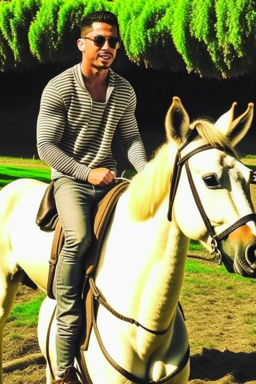 Cristiano Ronaldo is riding a donkey .