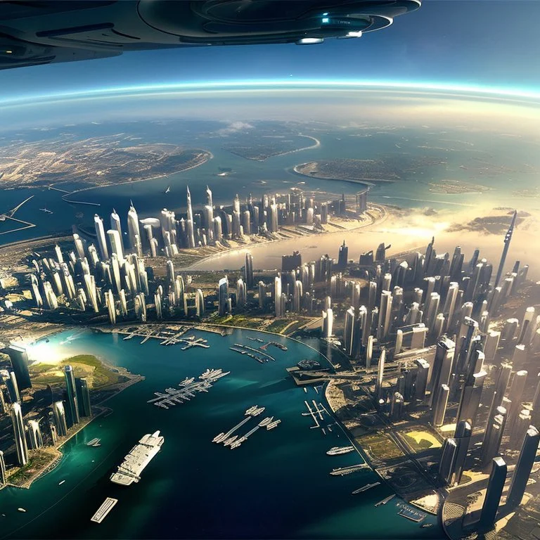 Vista aérea ciudad futurista de ciencia ficción, calidad ultra 12k