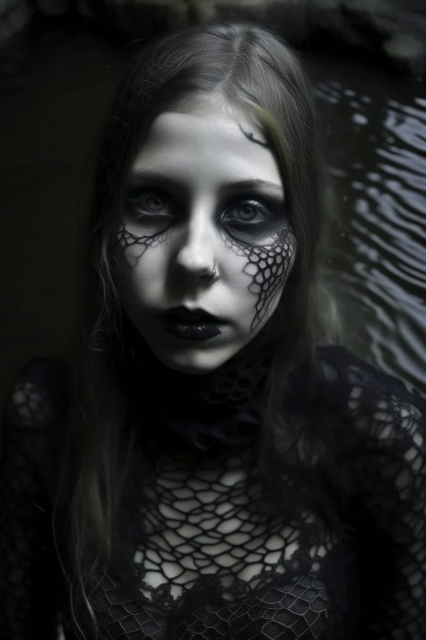 20 year old woman, sunken face, gothic style, full figure