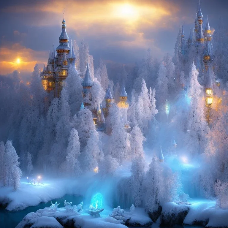 bright ice fairy, casttle, rabbits, ice mountain, crystal, ice crystal