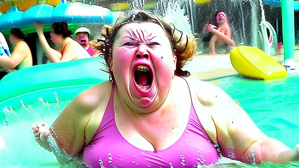 lady not having fun at water park