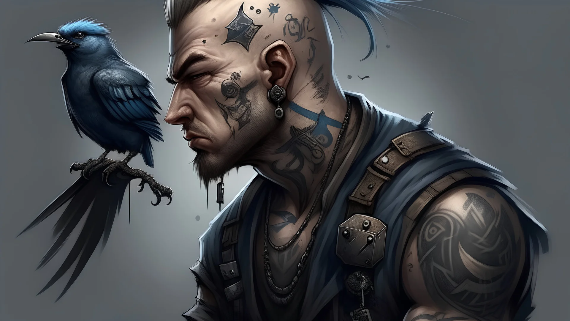 drawing, bird, punk bully man, tattoo, high resolution, Artstation trends, fine details, 8K