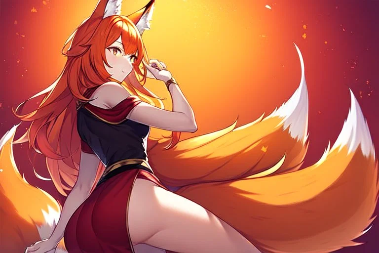 Girl, fox ears, fox tail, orange hair, red hair