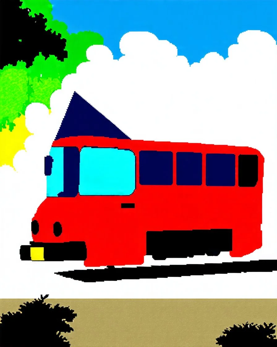 Red bus with a triangular body