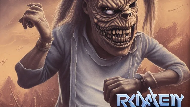 portrait animateur radio fou présentant son emission, iron maiden, 4k, realiste