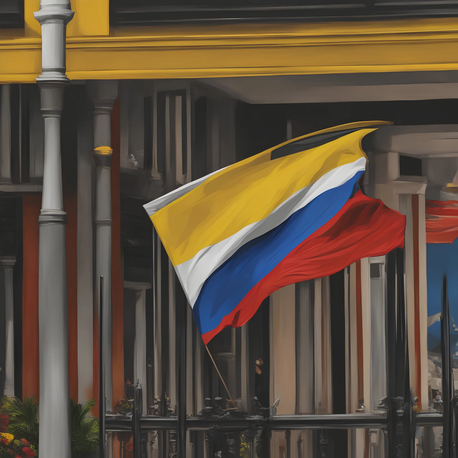 Colombian flag waving in the air oil painting 8k pop art