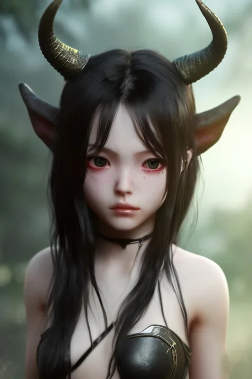 horns small sad eyes darkness girl demon body sacred soldier