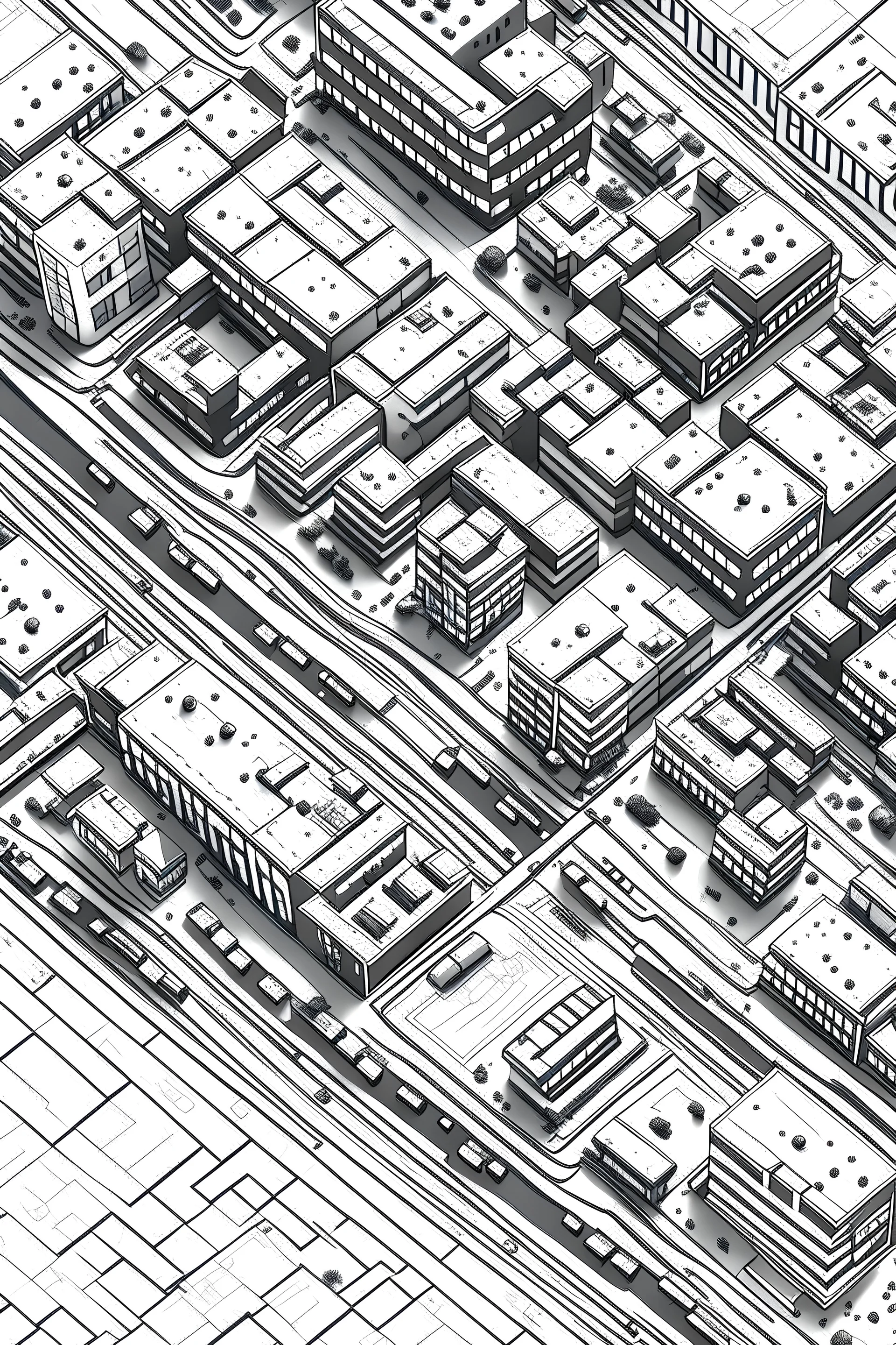 Sketch of a city at a top view.