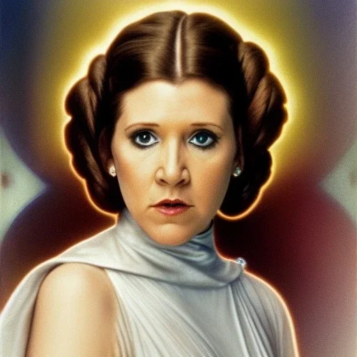[[extrem stunning photorealistic Carrie Fisher as Princess Leia]] :: [[photorealistic hazel iris, short hair, head and shoulders portrait, 8k resolution photorealistic portrait by WLOP, Alphonse Mucha, dynamic lighting, hyperdetailed, intricately detailed, triadic colors]]