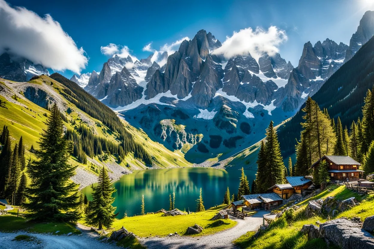 Photography of the most beautiful and wonderful place in Italian Alps, realistic photo, HD 8K