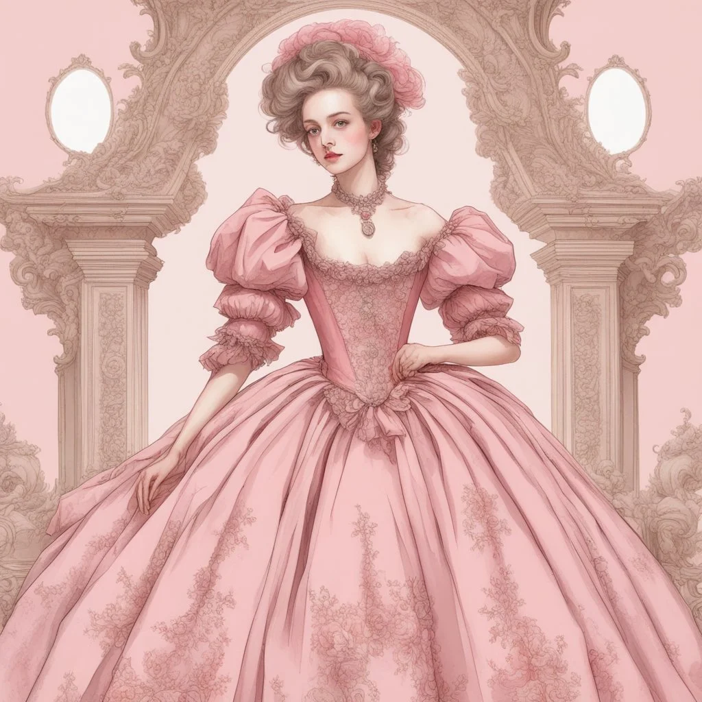 baroque art aesthetic pink dress