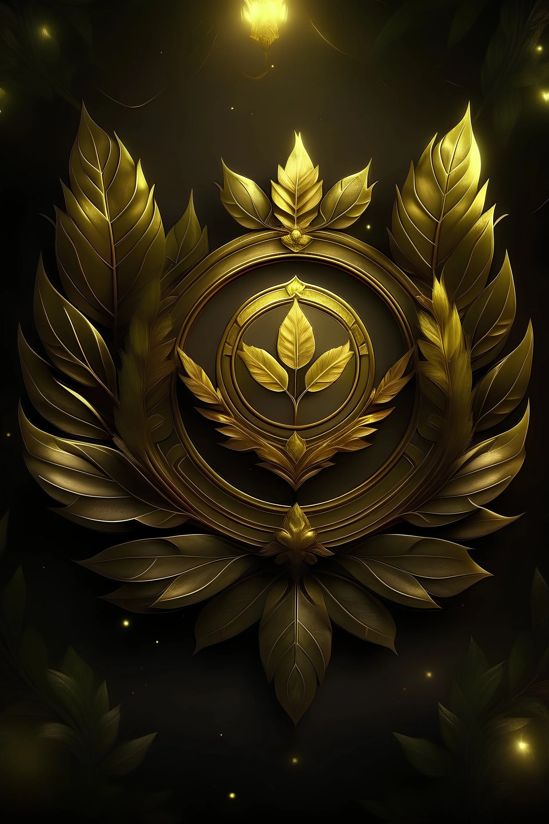 Create a wallpapaper, the background will be of a dark stone wall, and have sparks flying in the air. Have text along the center of the picture in gold reflective text, saying "THE LEAGUE". and below the text, make a gold and reflective laurel wreath.