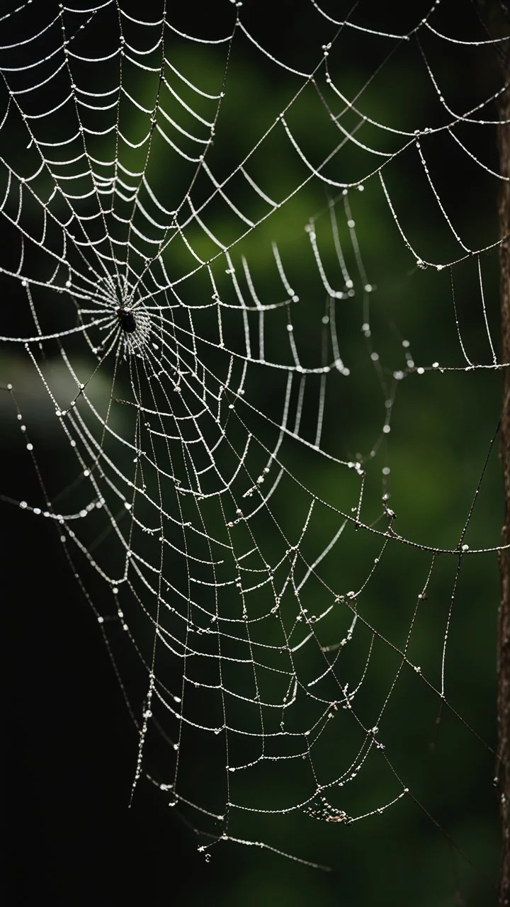 A very fine spider web in front of a dark cave entrance . Beg birds nest with a dove sitting in it inBOKEH shot style of time-lapse photography, fujifilm provia 400x, 100mm lens, luminous shadows, renaissance-inspired , home and garden, wildlife nature photography, HDRI.