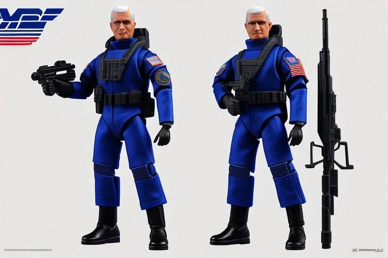 Mike Pence Face G.I. Joe toy figure With a pistol space force Blue fabric uniform, black Moonboots