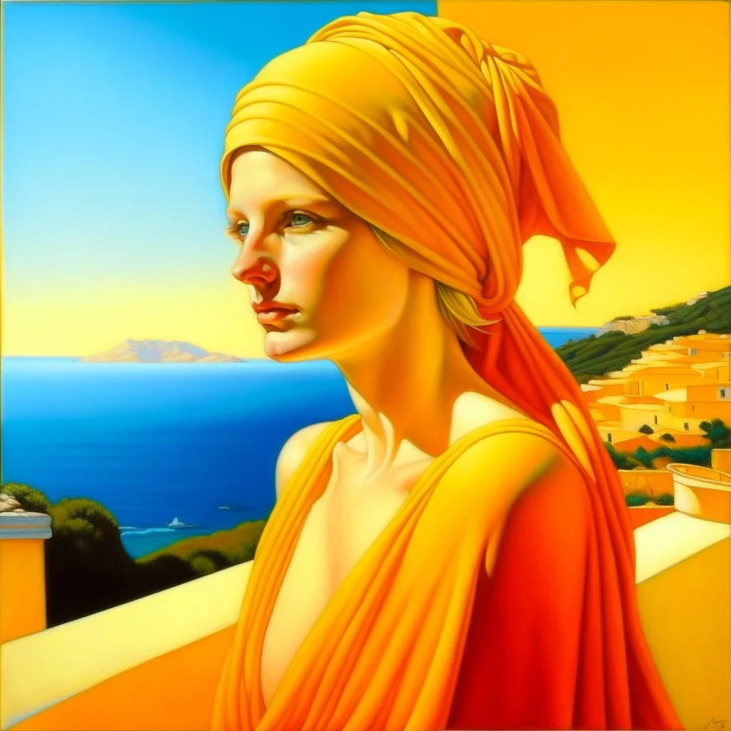 Neoclassicism realistic yellow orange cote d'azur sea woman