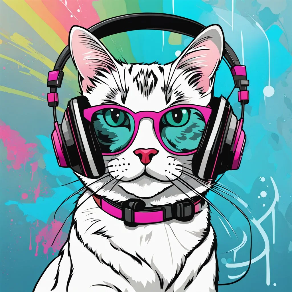 Dibujo de un Cat con auriculares estilo grafiti NFT