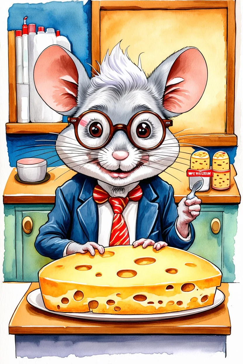 SKETCH WATERCOLOR PASTEL COLOURS - “Mr. Whiskers McStreusel crazy old mouse inside his magic cheese shop, a wiry fellow with wild white hair and glasses so large they practically covered his whole face.”