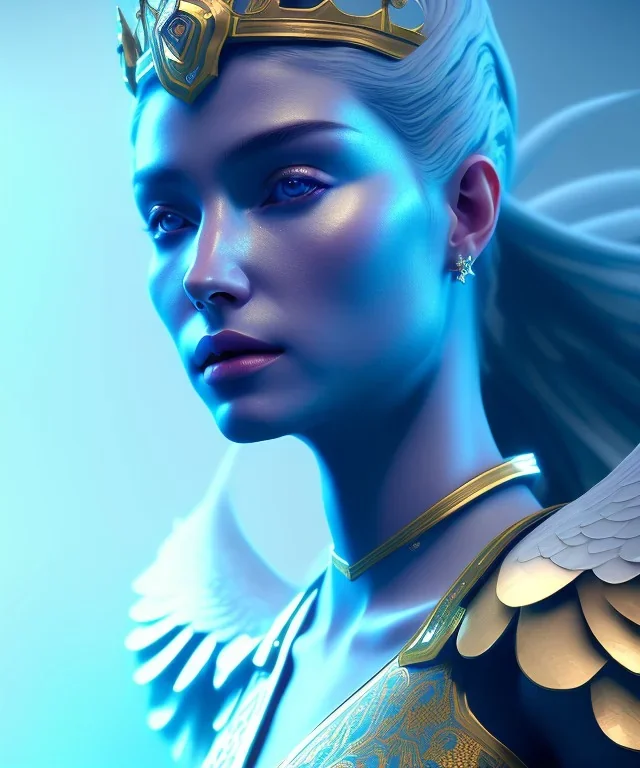 A portrait of a angel queen, blue atmospheric, realistic, unreal engine, cinematic lighting, octane render.