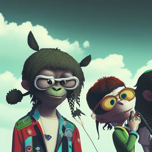 Portrait 3d of band <Gorillaz> style,