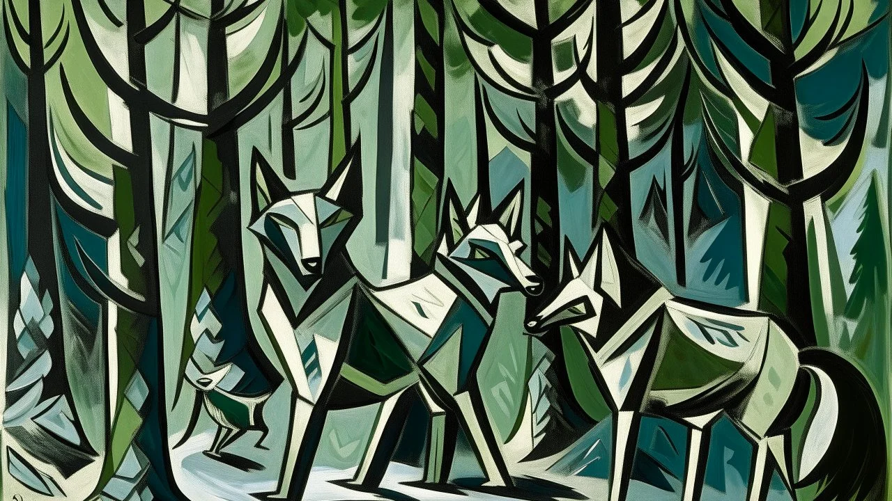 Shadow wolves in the woods painted by Pablo Picasso