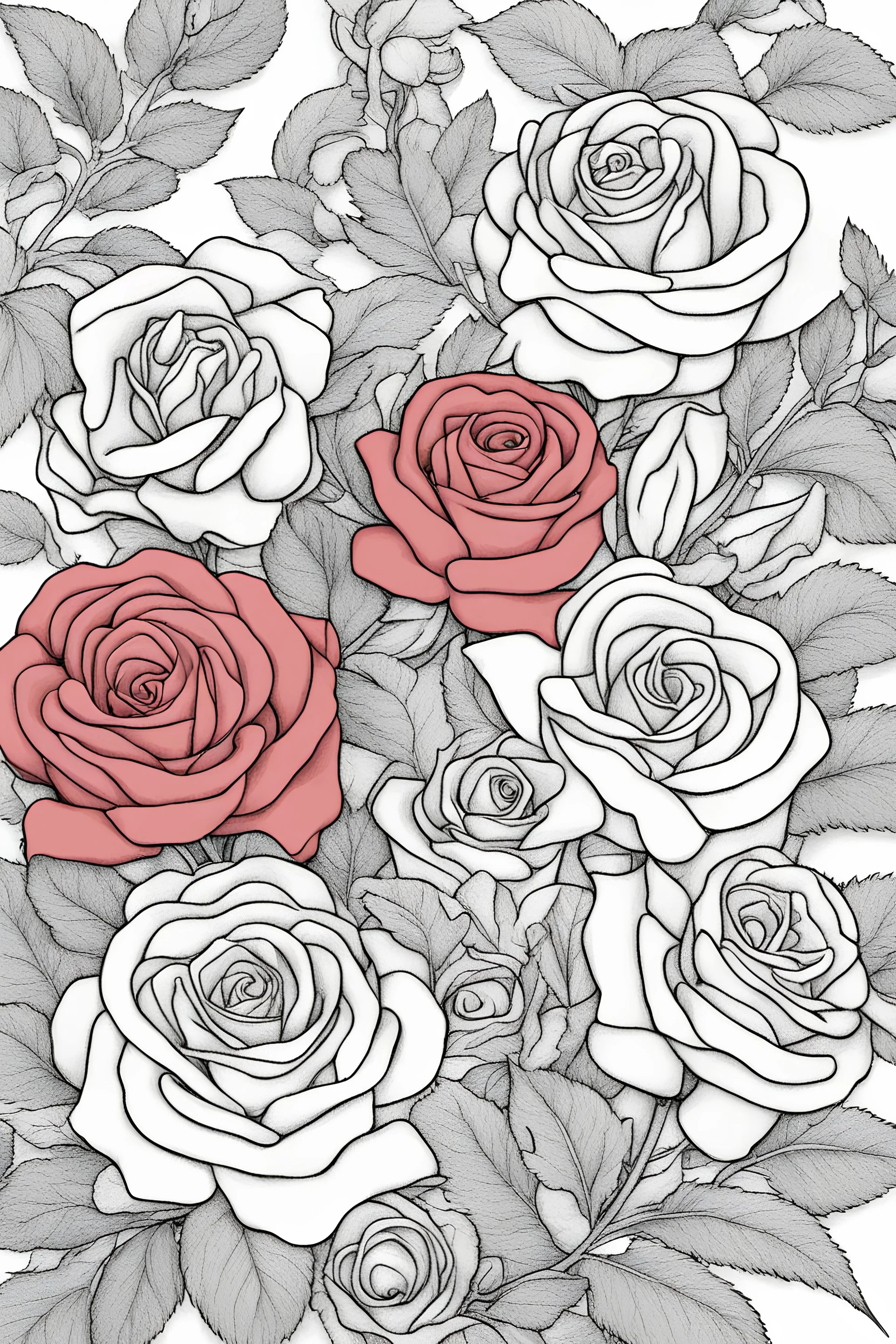 create a coloring page showing flowers of rose