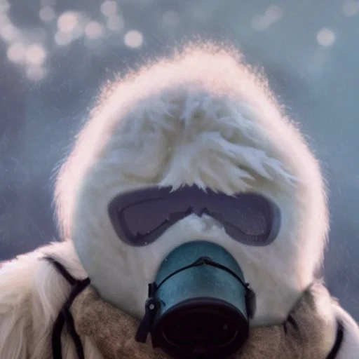 subject = (Yeti in a mask) background = (wildfires, mountains, fires, smoke, disaster)