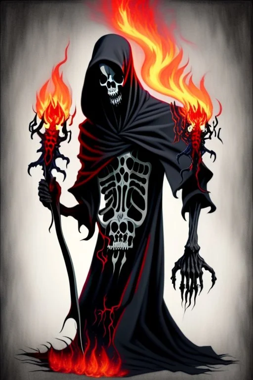 The most frightening and realistic representation of the grim reaper with eight arms and eyes of fire