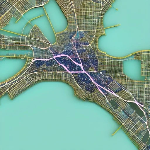 a 3d partially transparent map with roads and highways, desaturated colors, and colored pins positioned throughout the map, highly detailed, intricate design, smooth, realistic render