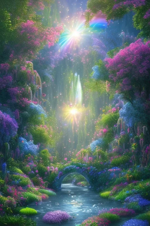 verybeautiful-magical-garden-of-the-angelic-kingdom-blue-and-pink-plants-and-trees-small-river-sunshine-flowers-haze-thumb-rainbow-ufo-bright-colors-light flowers