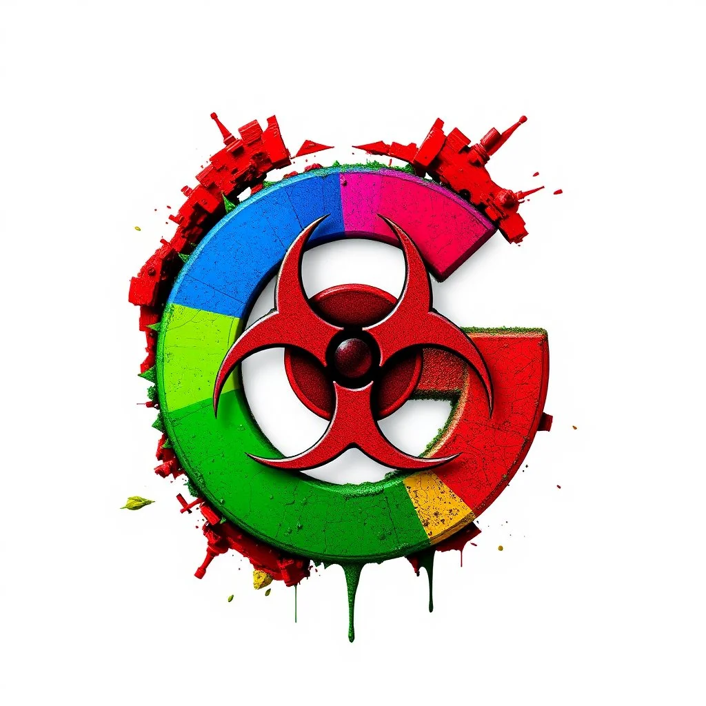 Google logo with the O's are biohazard symbols, concept art, color photography