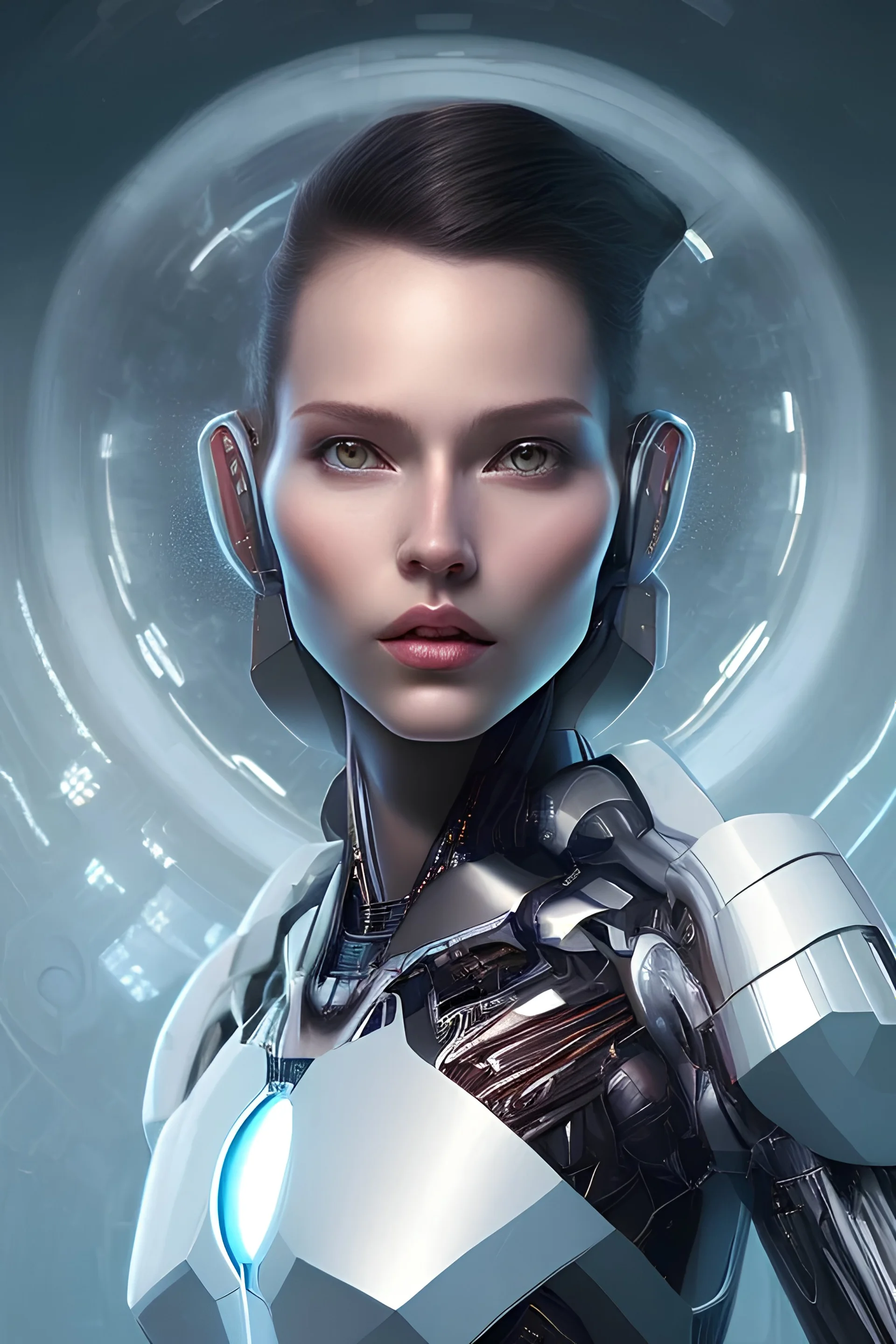 portrait, beautiful stunning lady and goddess, full body shot, medium shot, abstracttech, style of Tron, style of Minority report, style of Iron Man