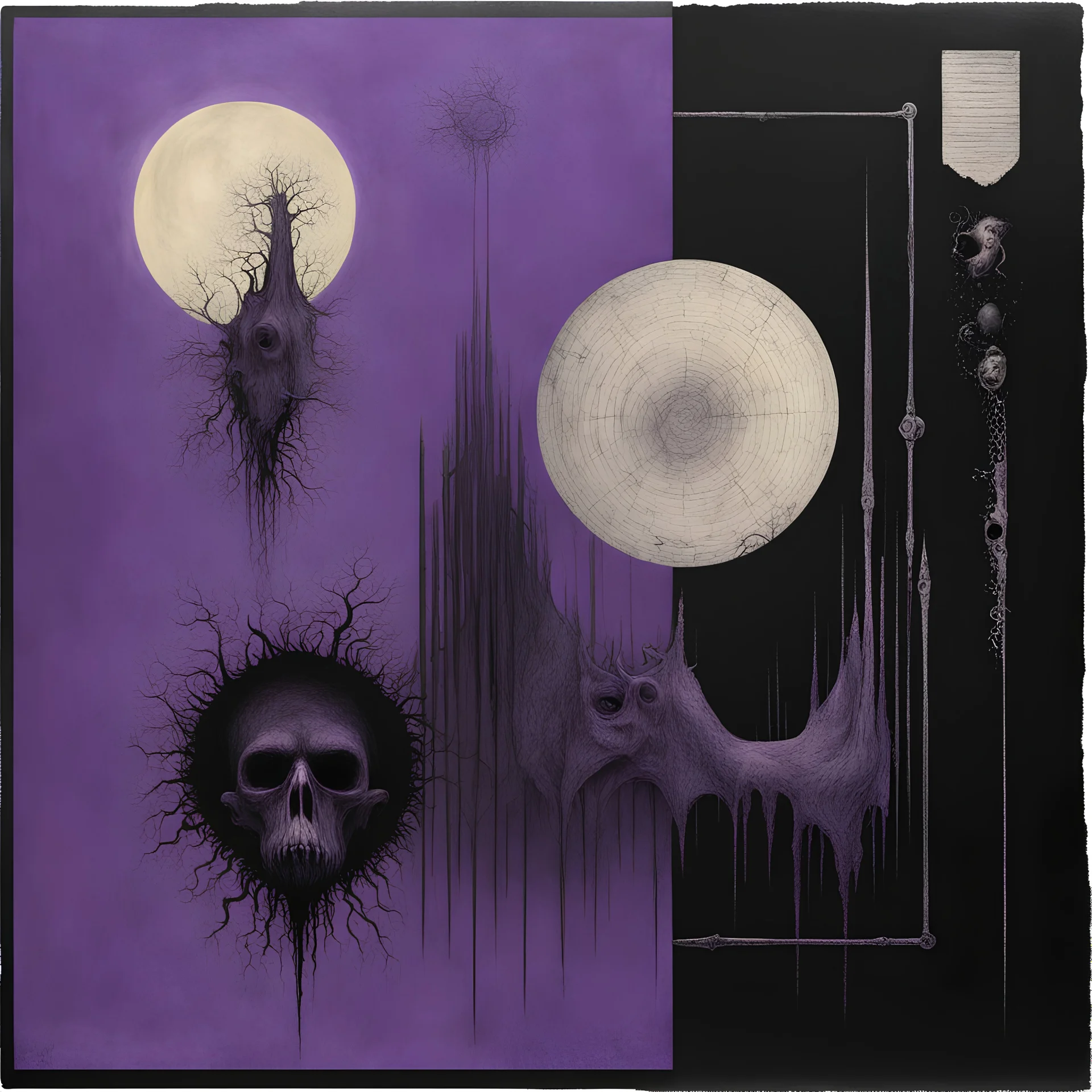 Blackgaze album cover, I left civilization for barbarism, by Zdzislaw Beksinski, by Stephen Gammell, by Colin McCahon, heavy metal cover illustration, scary purple shades, octane render, by Wes Benscoter, gritty, weird,