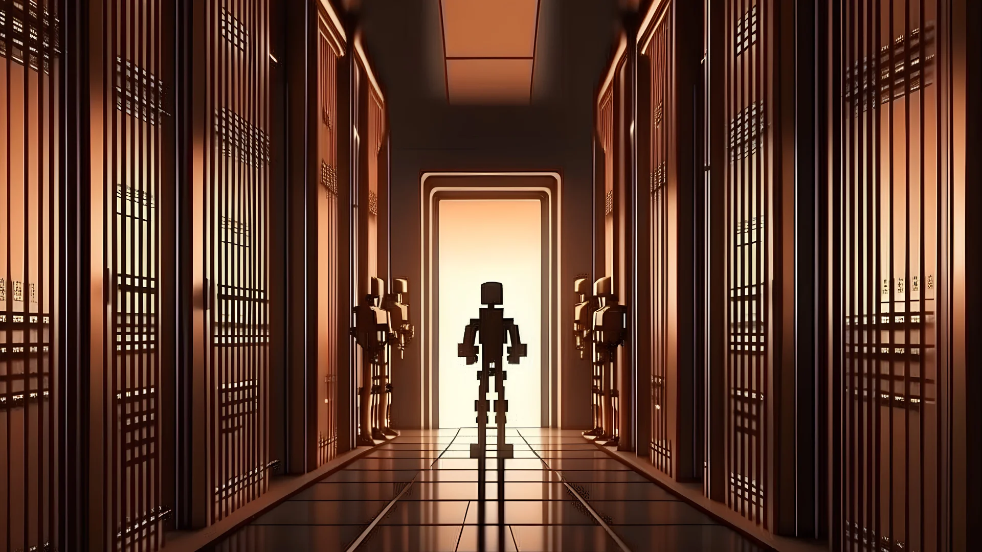 Access, computer, doors, hackers stand in the line in the entrance, digital world, brown colors, anime, 3D, Gatekeeper