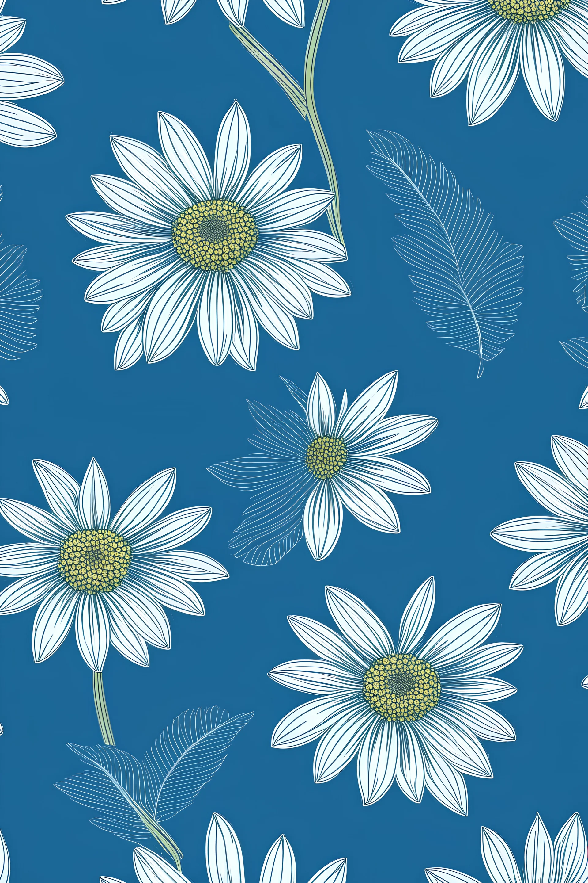 daisy dark blue flower drawing on light blue background